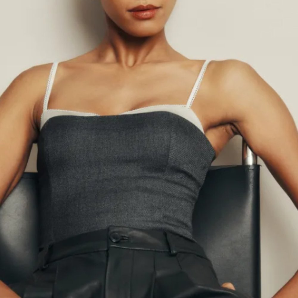 Reformation Charcoal Knit Cami with White Trim